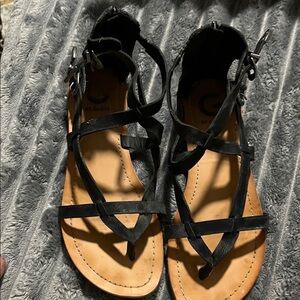 Guess Black and Tan Strappy Sandals